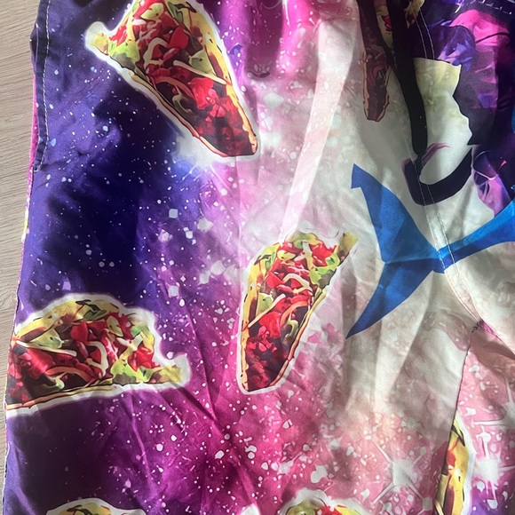 Taco Cat Riding Shark Rainbow Men’s Swim Trunks Size Large - Picture 13 of 17